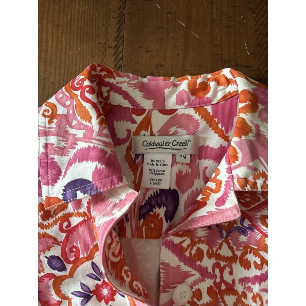 Coldwater Creek Orange & Pink Cotton Jacket Size Petite Medium Spring Paisley - Picture 4 of 8